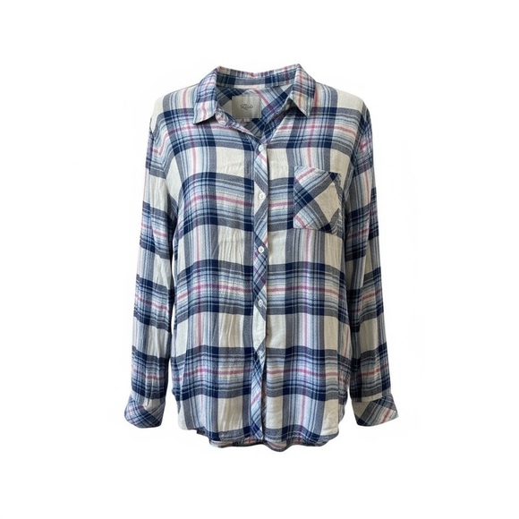 Rails Hunter Plaid Button Down Shirt Flannel Ivory Bluebell Pink Size Large - Picture 3 of 9